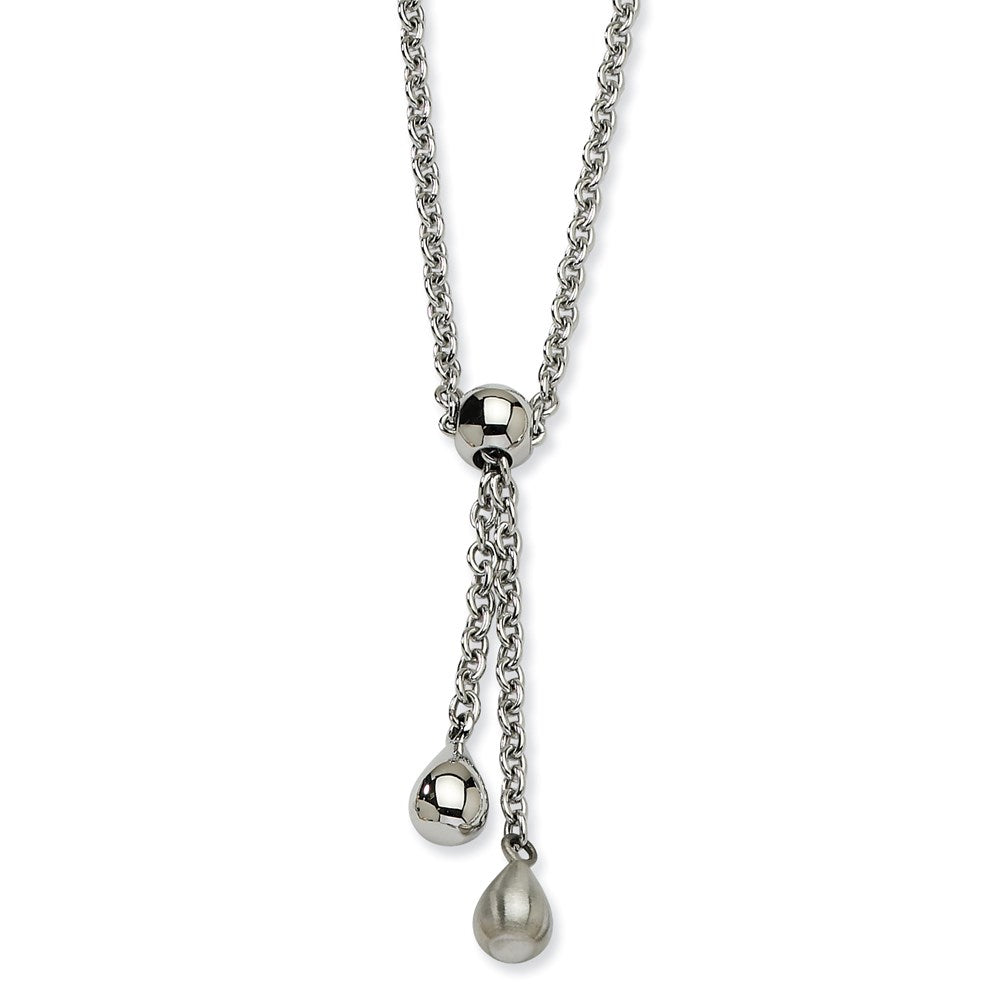 Stainless Steel Brushed & Polished Teardrop 20In Y Necklace