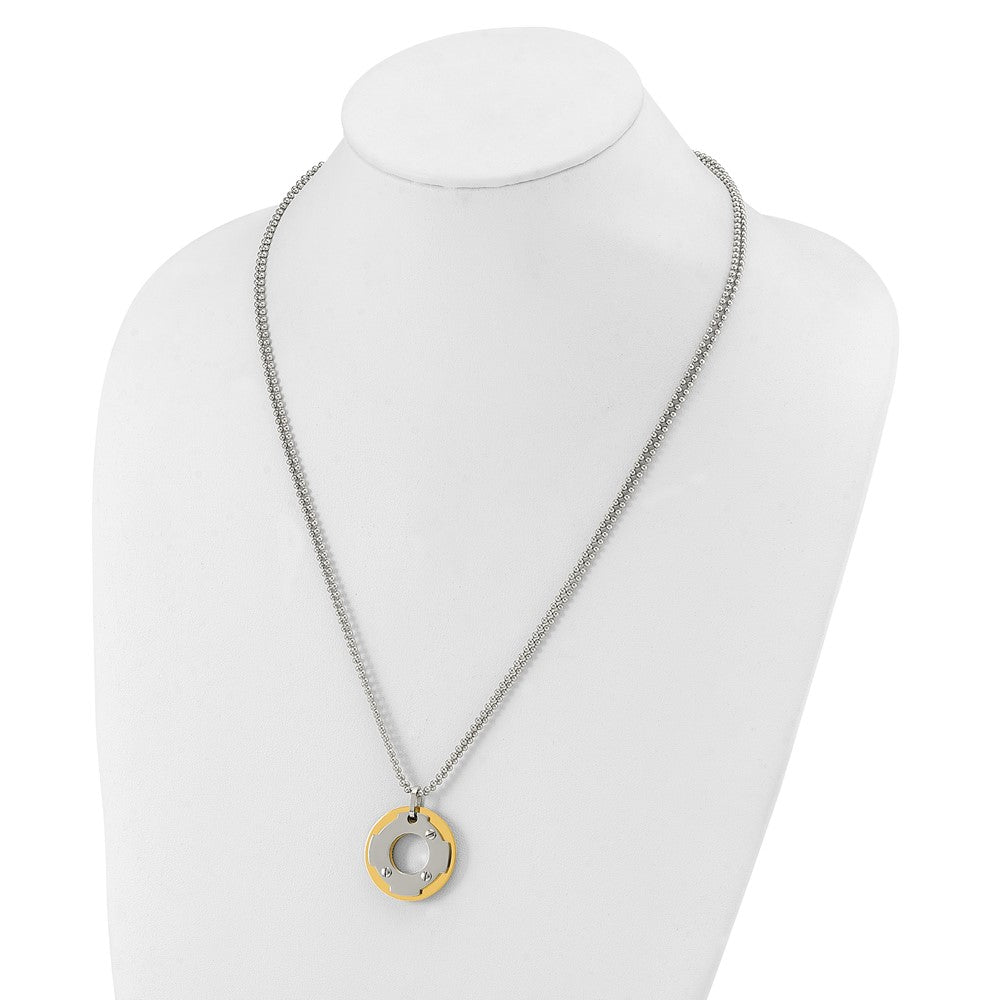 Stainless Steel Yellow Ip-Plated Circle Double Necklace