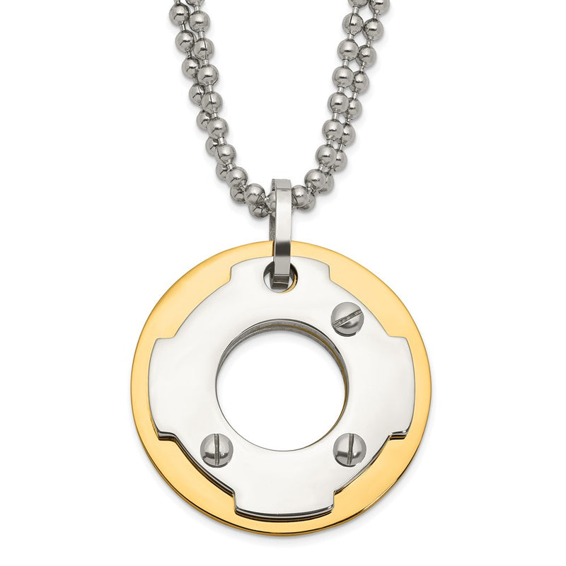 Stainless Steel Yellow Ip-Plated Circle Double Necklace