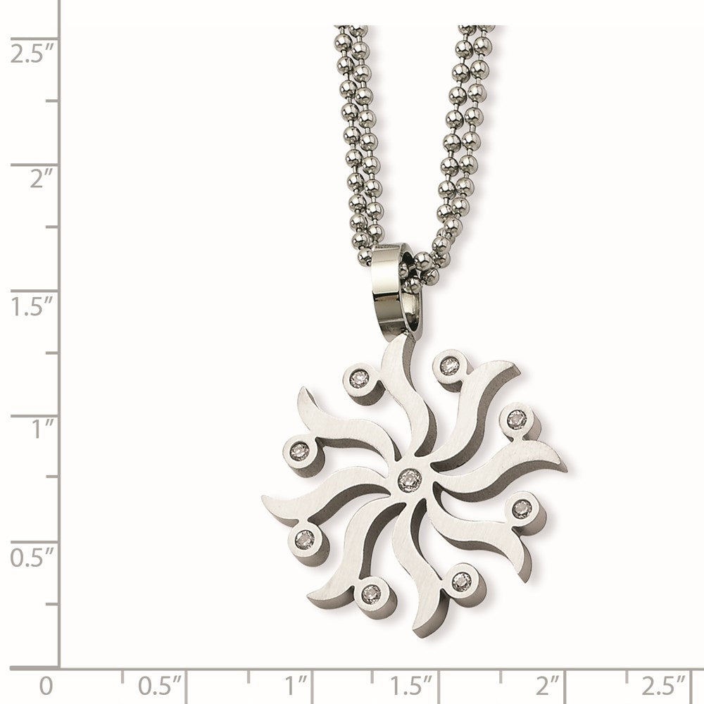 Stainless Steel Snowflake W/ Czs 22In Necklace
