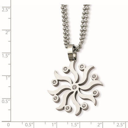 Stainless Steel Snowflake W/ Czs 22In Necklace