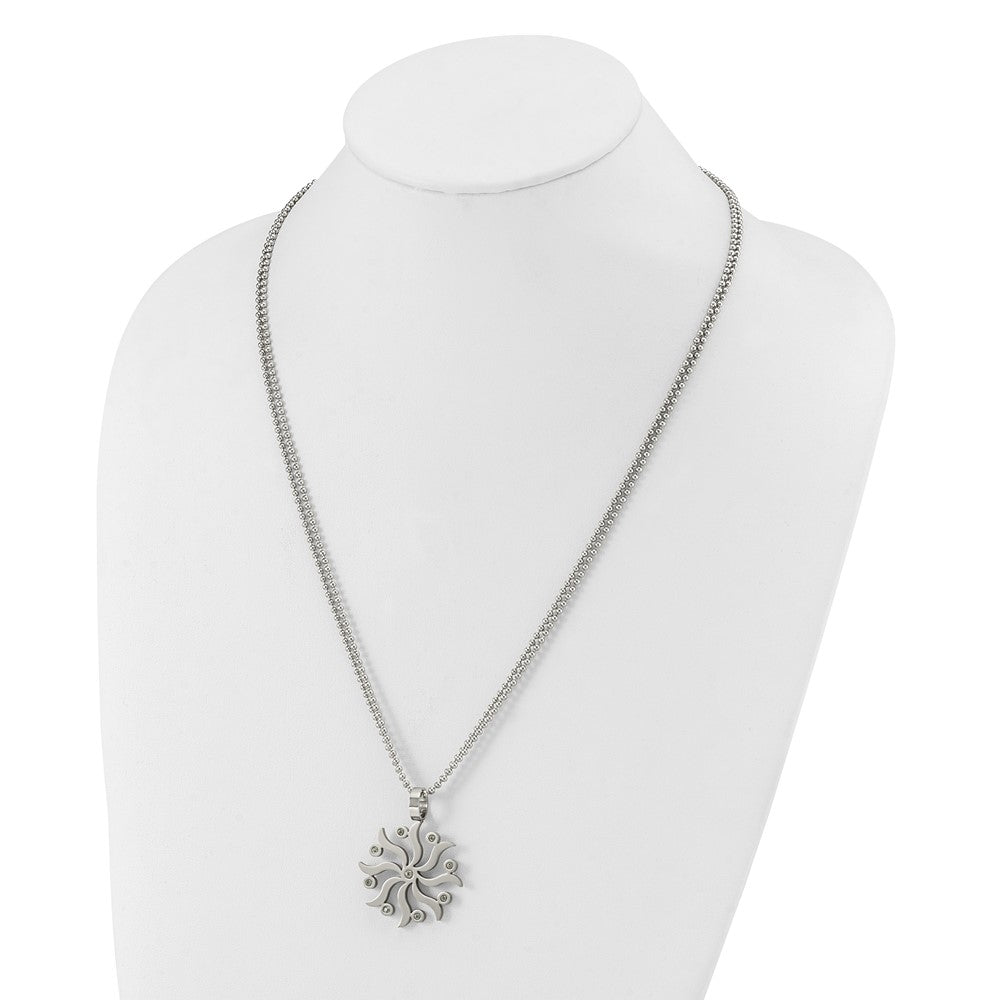 Stainless Steel Snowflake W/ Czs 22In Necklace
