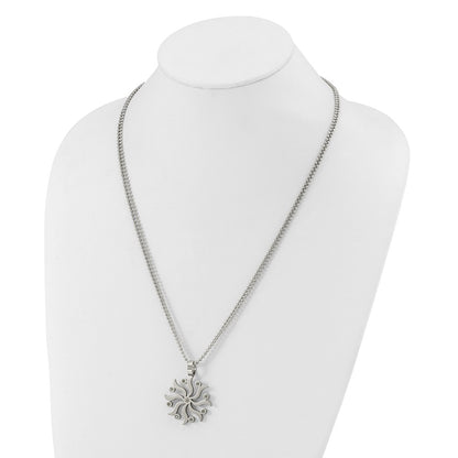 Stainless Steel Snowflake W/ Czs 22In Necklace