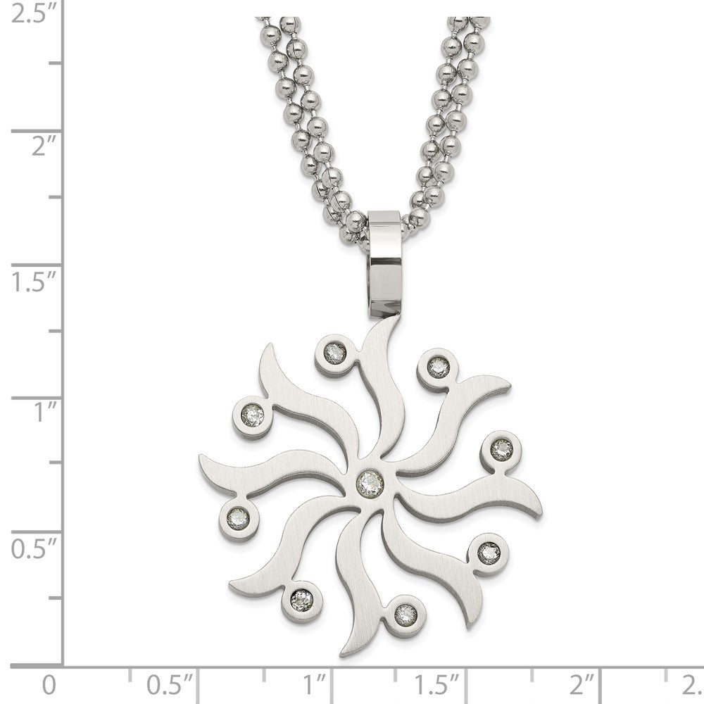 Stainless Steel Snowflake W/ Czs 22In Necklace