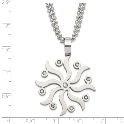 Stainless Steel Snowflake W/ Czs 22In Necklace
