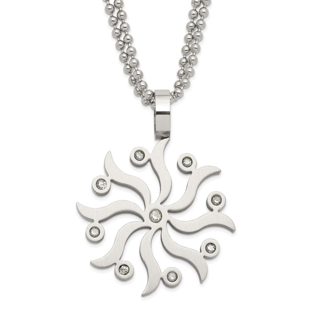 Stainless Steel Snowflake W/ Czs 22In Necklace