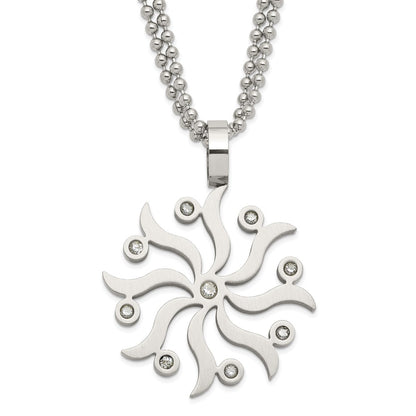 Stainless Steel Snowflake W/ Czs 22In Necklace