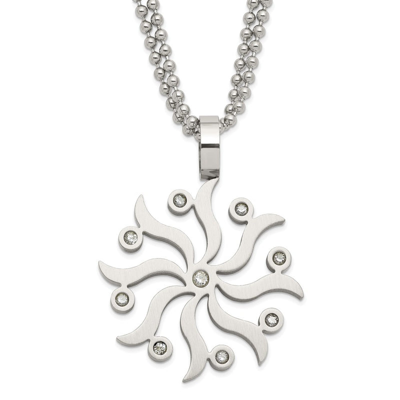 Stainless Steel Snowflake W/ Czs 22In Necklace