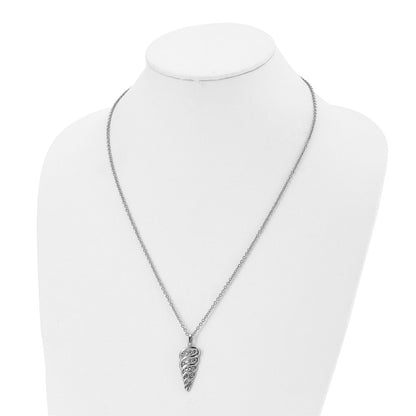 Stainless Steel Polished W/Cz Fancy Shell 22In Necklace
