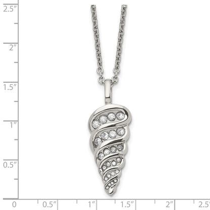 Stainless Steel Polished W/Cz Fancy Shell 22In Necklace