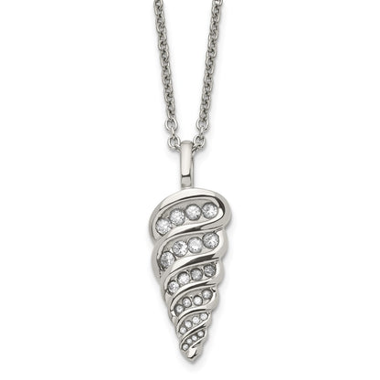 Stainless Steel Polished W/Cz Fancy Shell 22In Necklace