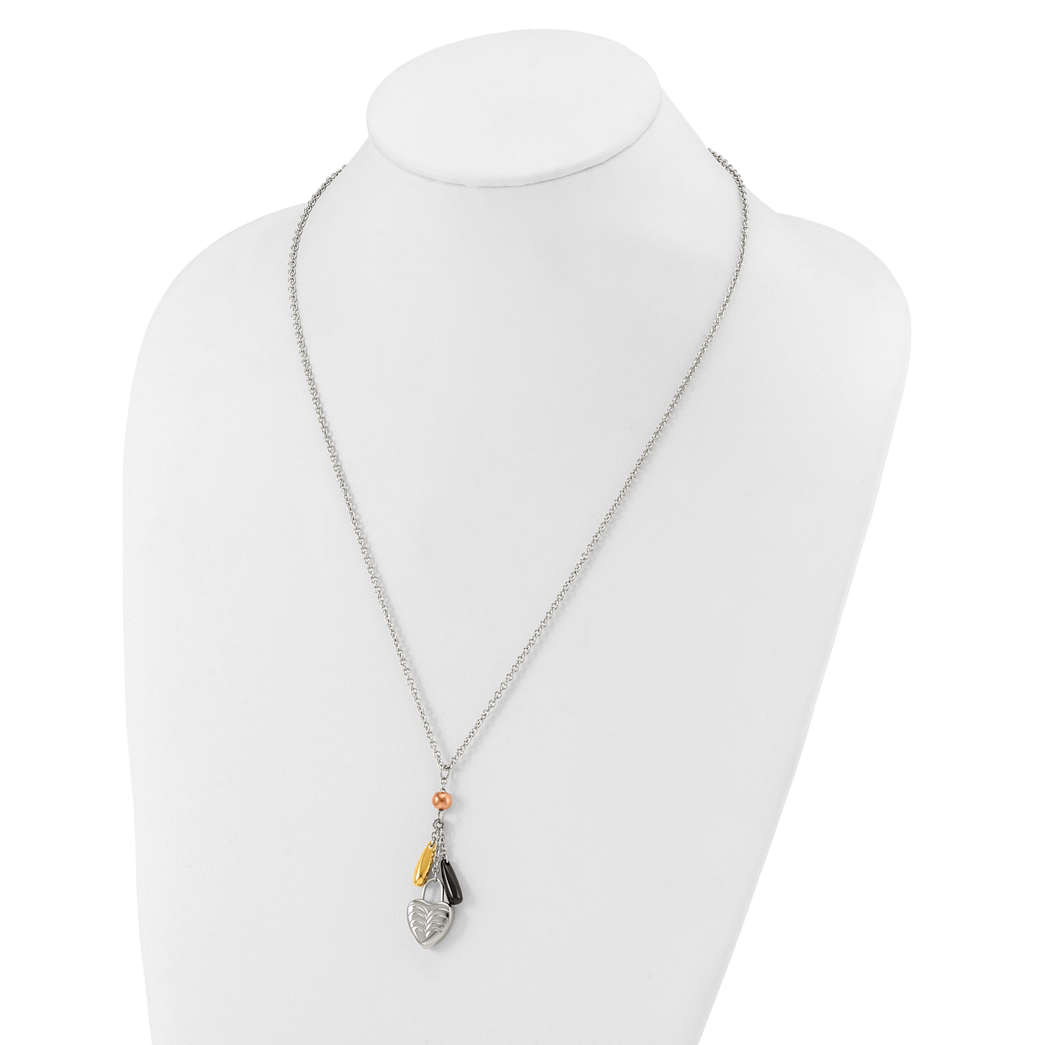 Stainless Steel Heart W/ Multicolor Ip-Plated Accents Necklace