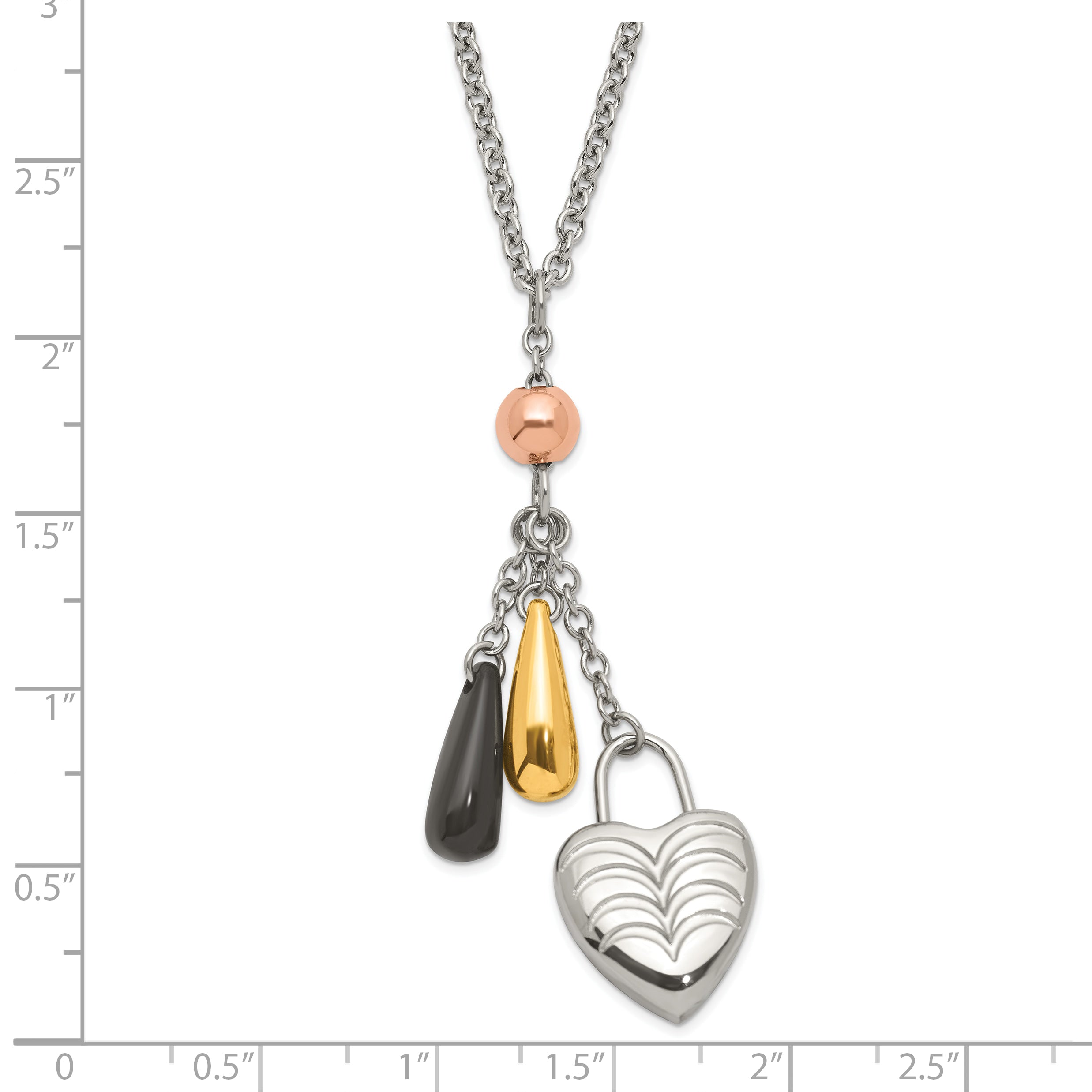 Stainless Steel Heart W/ Multicolor Ip-Plated Accents Necklace