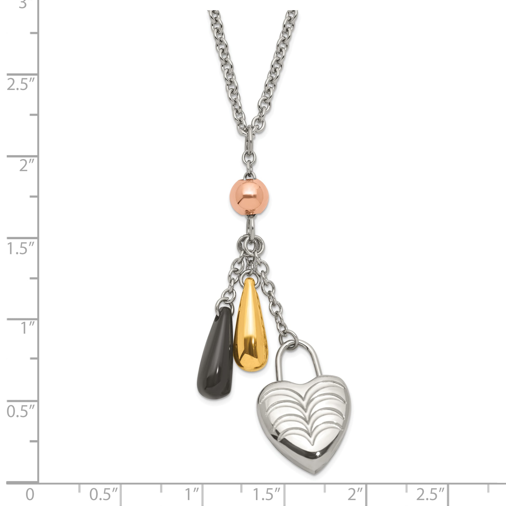 Stainless Steel Heart W/ Multicolor Ip-Plated Accents Necklace