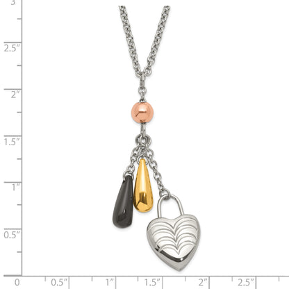 Stainless Steel Heart W/ Multicolor Ip-Plated Accents Necklace