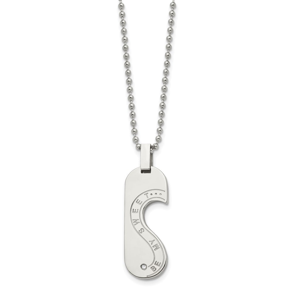 Stainless Steel Chisel Polished Rose Ip-Plated With Cz Heart Pendants On 22 Inch Ball Chain Necklace Set