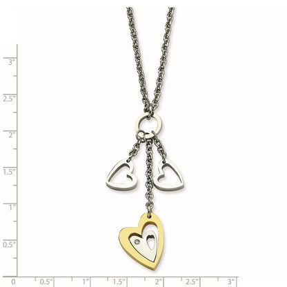 Stainless Steel Yellow Ip-Plated Heart With Hearts Cz Necklace