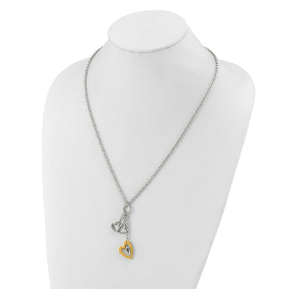 Stainless Steel Yellow Ip-Plated Heart With Hearts Cz Necklace