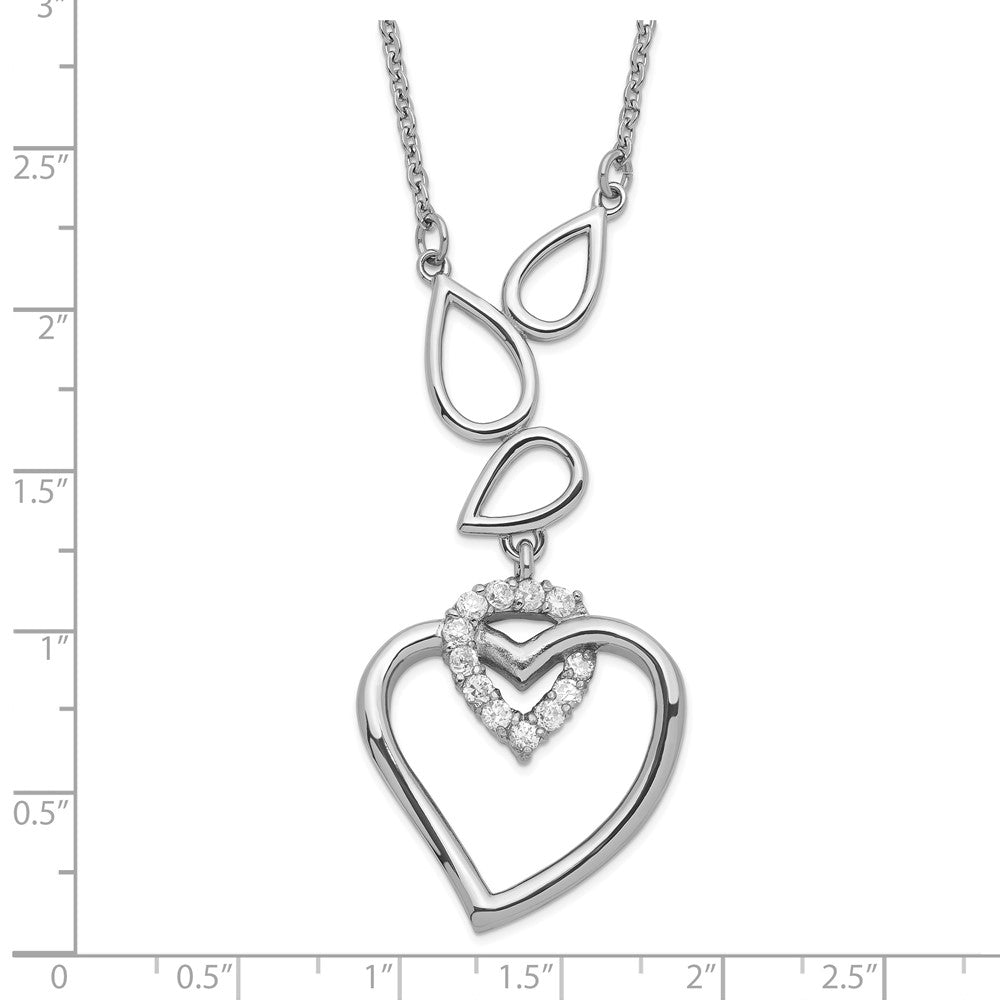Stainless Steel Cz Teardrops & Heart W/ 1In Ext Necklace