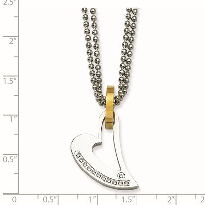 Stainless Steel Yellow Ip-Plated Polished Cz Heart Necklace