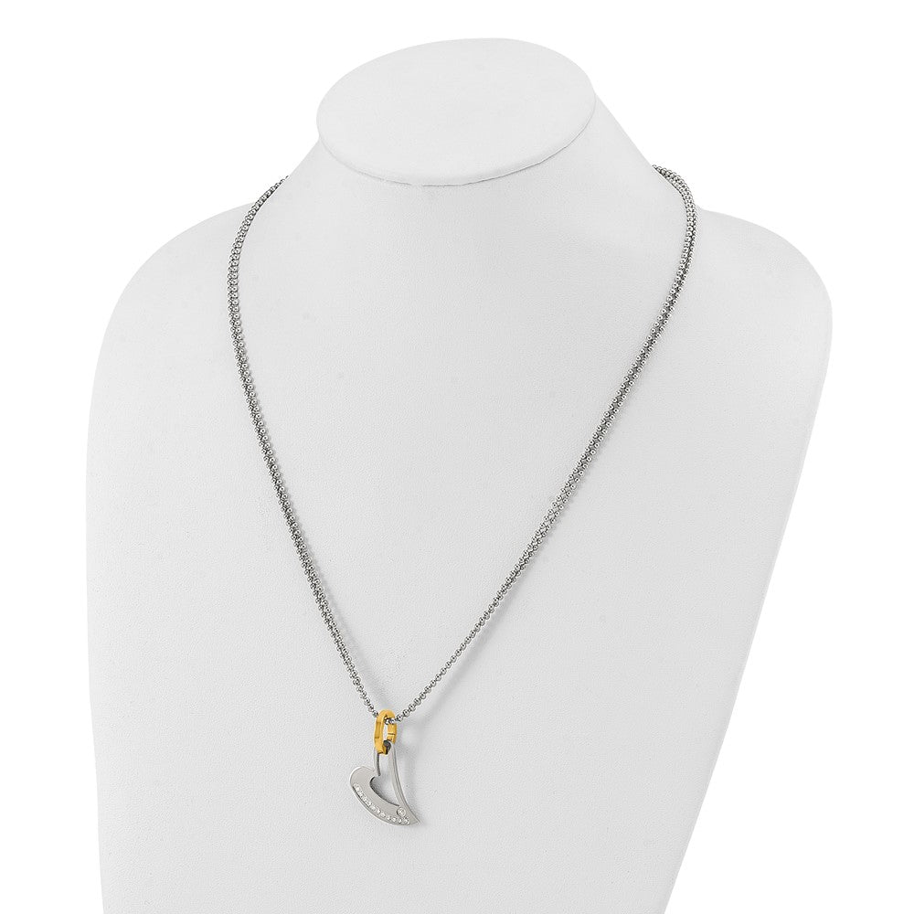 Stainless Steel Yellow Ip-Plated Polished Cz Heart Necklace