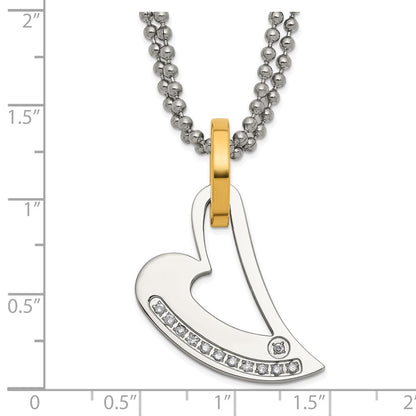 Stainless Steel Yellow Ip-Plated Polished Cz Heart Necklace