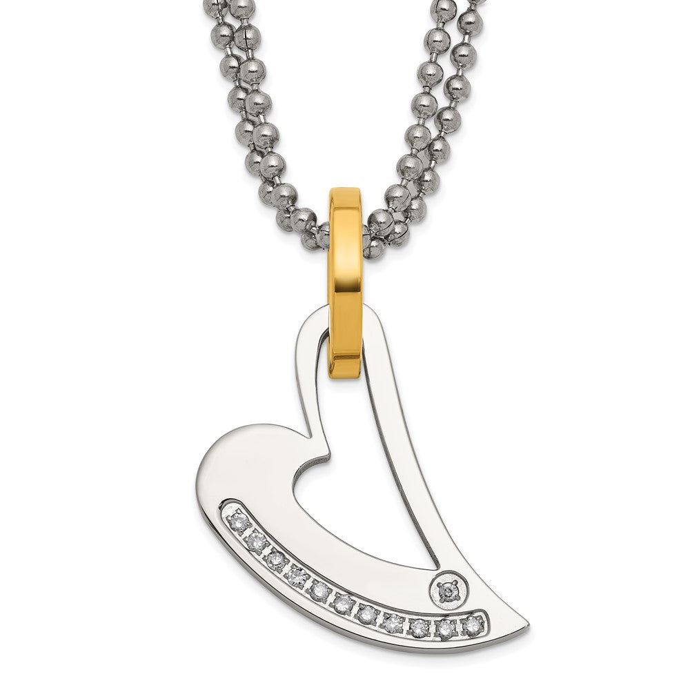 Stainless Steel Yellow Ip-Plated Polished Cz Heart Necklace