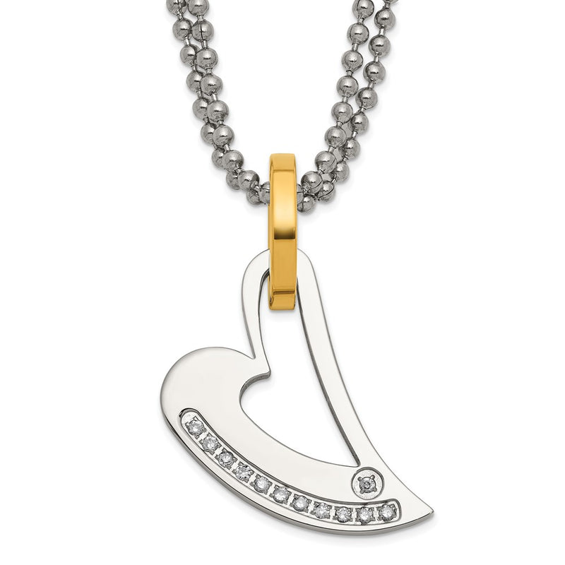 Stainless Steel Yellow Ip-Plated Polished Cz Heart Necklace