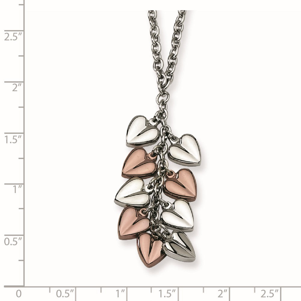 Stainless Steel Polished & Chocolate Ip-Plated Hearts Necklace