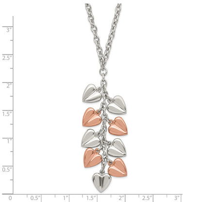Stainless Steel Polished & Chocolate Ip-Plated Hearts Necklace