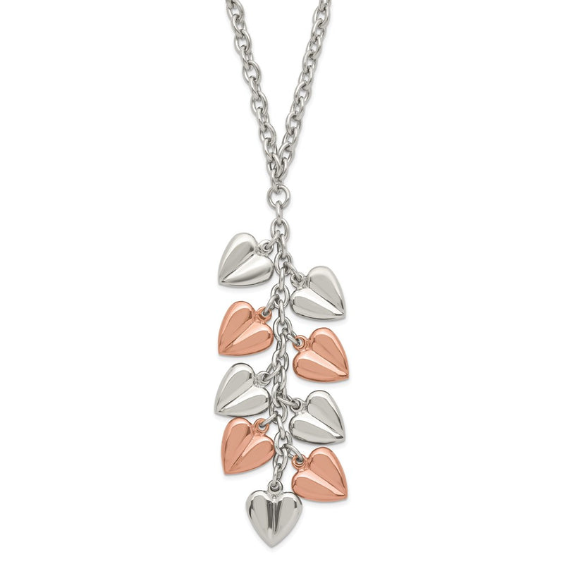 Stainless Steel Polished & Chocolate Ip-Plated Hearts Necklace