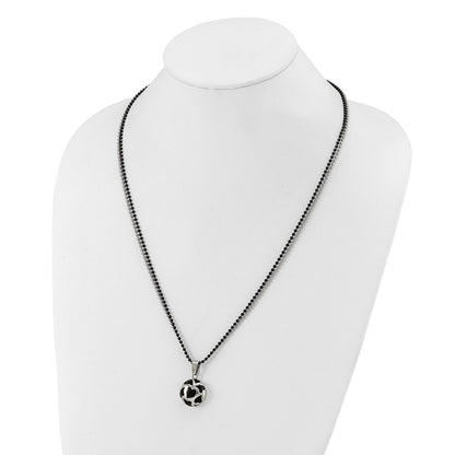 Stainless Steel Black Enamel Hearts 24In Necklace