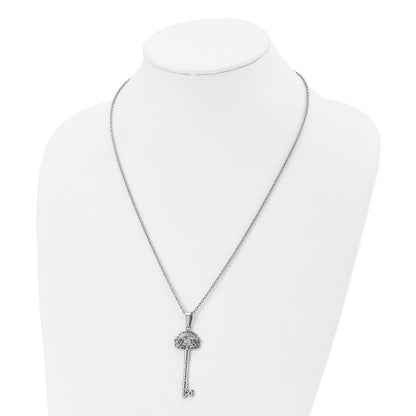 Stainless Steel Chisel Polished And Textured Key Pendant On A 22 Inch Cable Chain Necklace