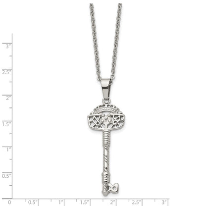 Stainless Steel Chisel Polished And Textured Key Pendant On A 22 Inch Cable Chain Necklace