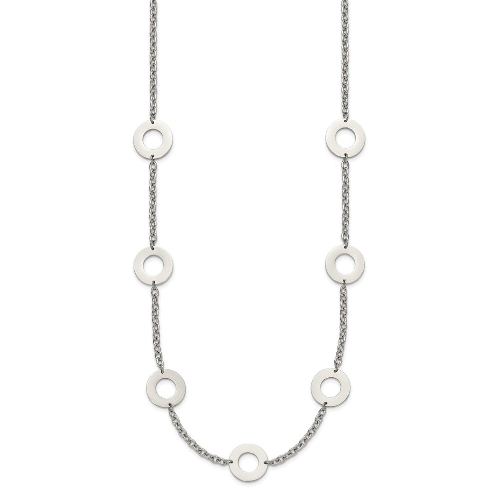 Stainless Steel Chisel Polished Circles 26 Inch Necklace