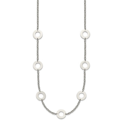 Stainless Steel Chisel Polished Circles 26 Inch Necklace
