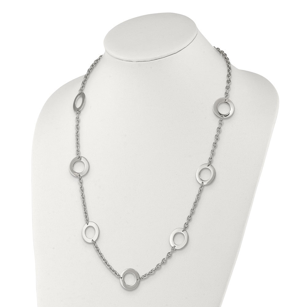 Stainless Steel Chisel Polished Circles 26 Inch Necklace