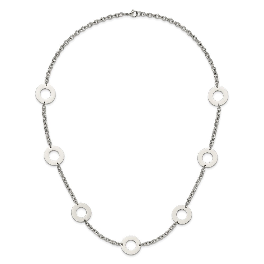 Stainless Steel Chisel Polished Circles 26 Inch Necklace