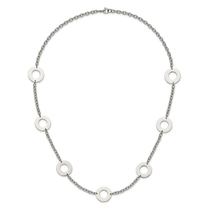 Stainless Steel Chisel Polished Circles 26 Inch Necklace
