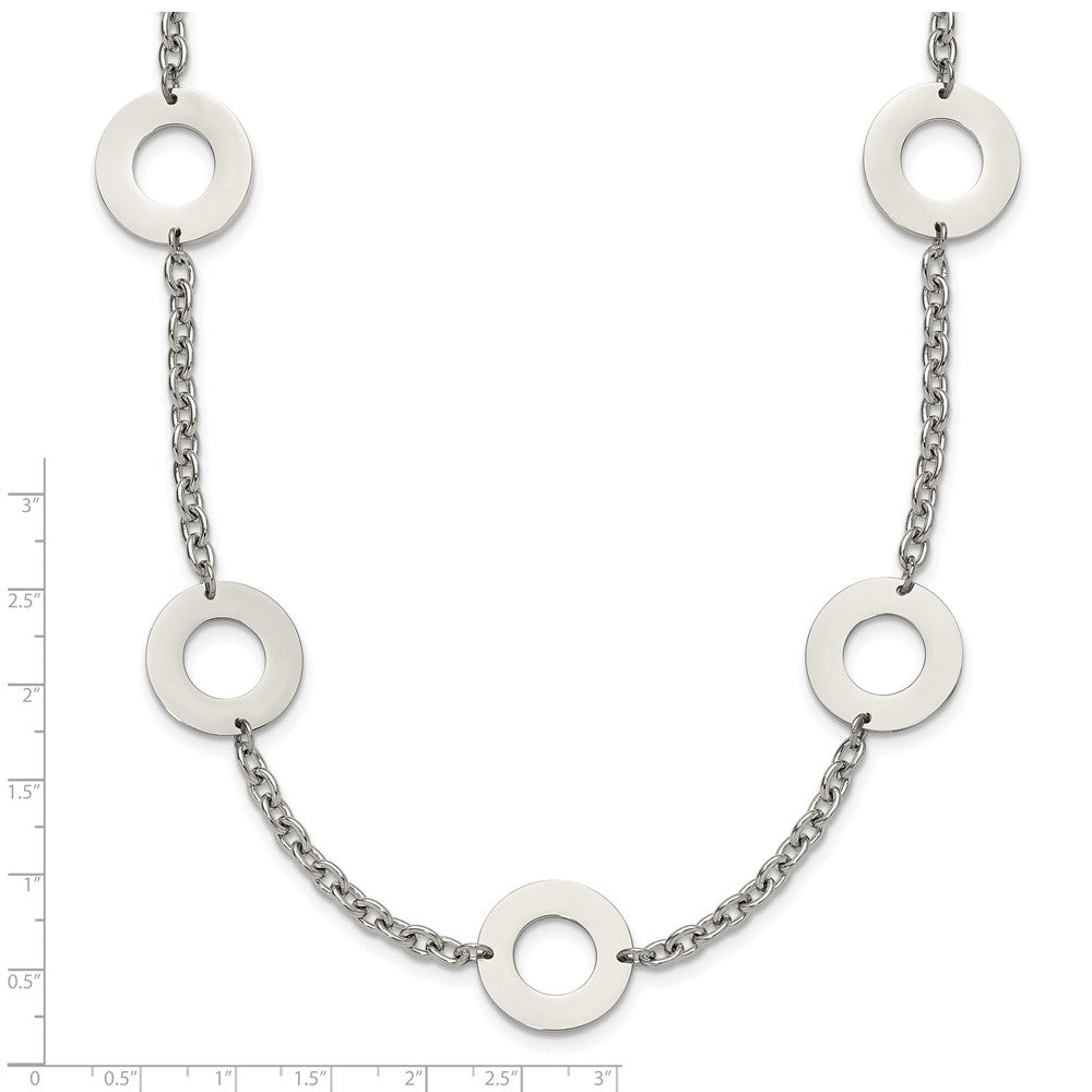 Stainless Steel Chisel Polished Circles 26 Inch Necklace