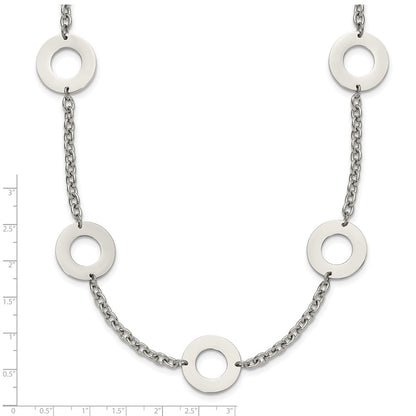 Stainless Steel Chisel Polished Circles 26 Inch Necklace