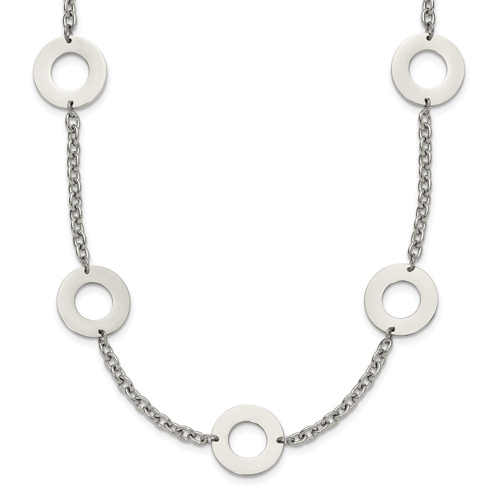Stainless Steel Chisel Polished Circles 26 Inch Necklace
