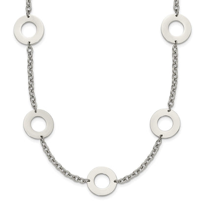 Stainless Steel Chisel Polished Circles 26 Inch Necklace