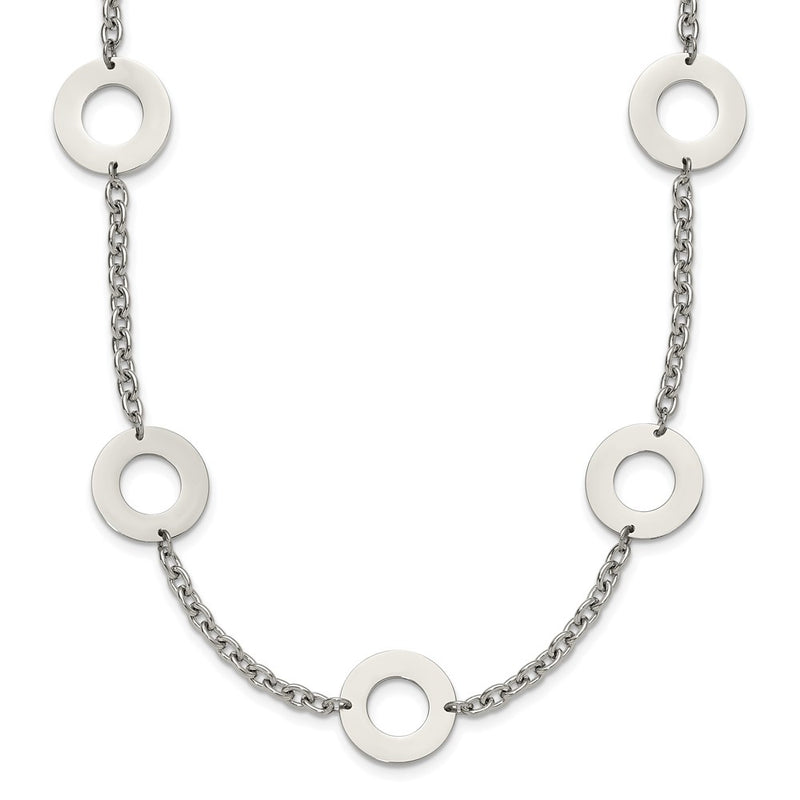 Stainless Steel Chisel Polished Circles 26 Inch Necklace