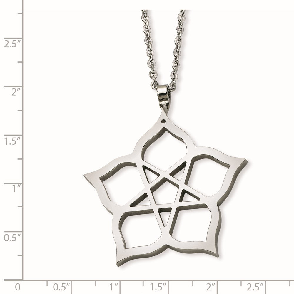 Stainless Steel Fancy Polished Flower 22In Necklace