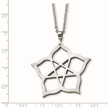 Stainless Steel Fancy Polished Flower 22In Necklace
