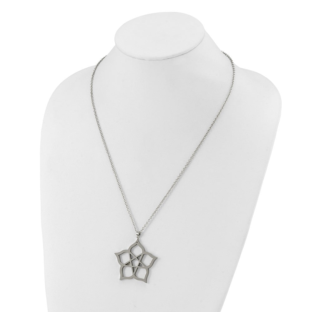 Stainless Steel Fancy Polished Flower 22In Necklace