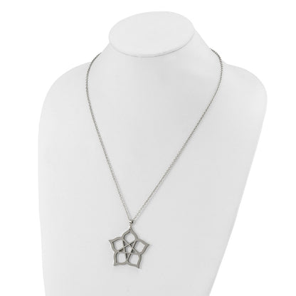 Stainless Steel Fancy Polished Flower 22In Necklace