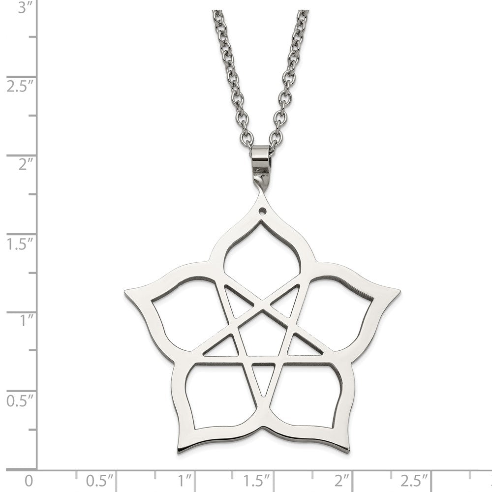 Stainless Steel Fancy Polished Flower 22In Necklace