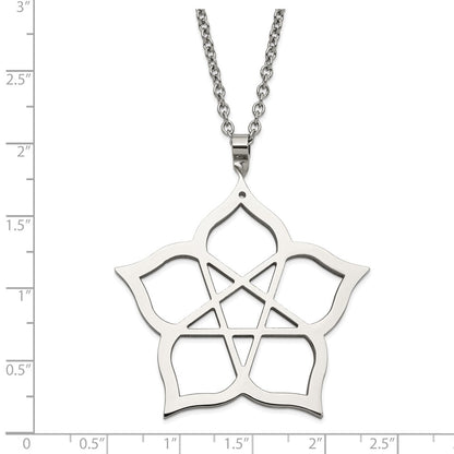 Stainless Steel Fancy Polished Flower 22In Necklace